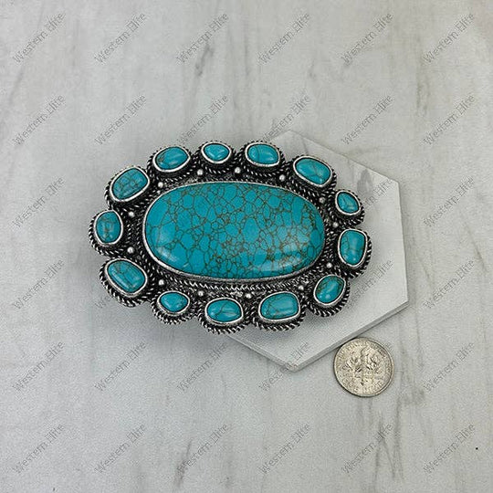 Silver metal with blue turquoise stone oval Belt buckle