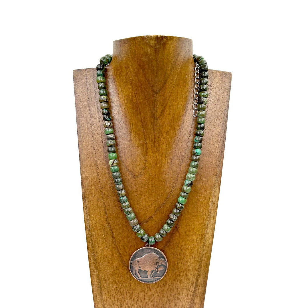16 Inches long green roundel turquoise