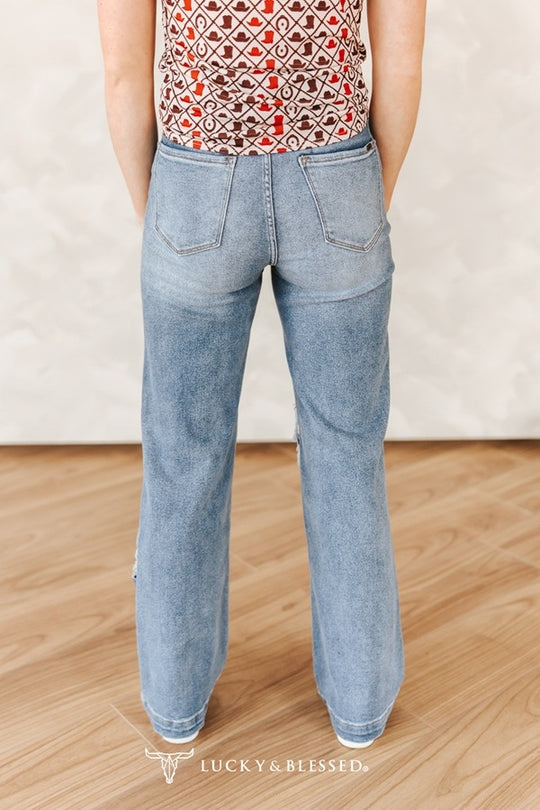 Alba Mid Wash Distressed Stretch High Rise Trouser Jeans(30in Inseam)