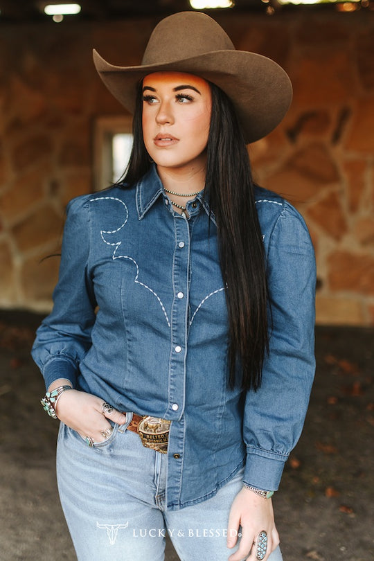Adele Denim Puff Long Sleeve Shirt