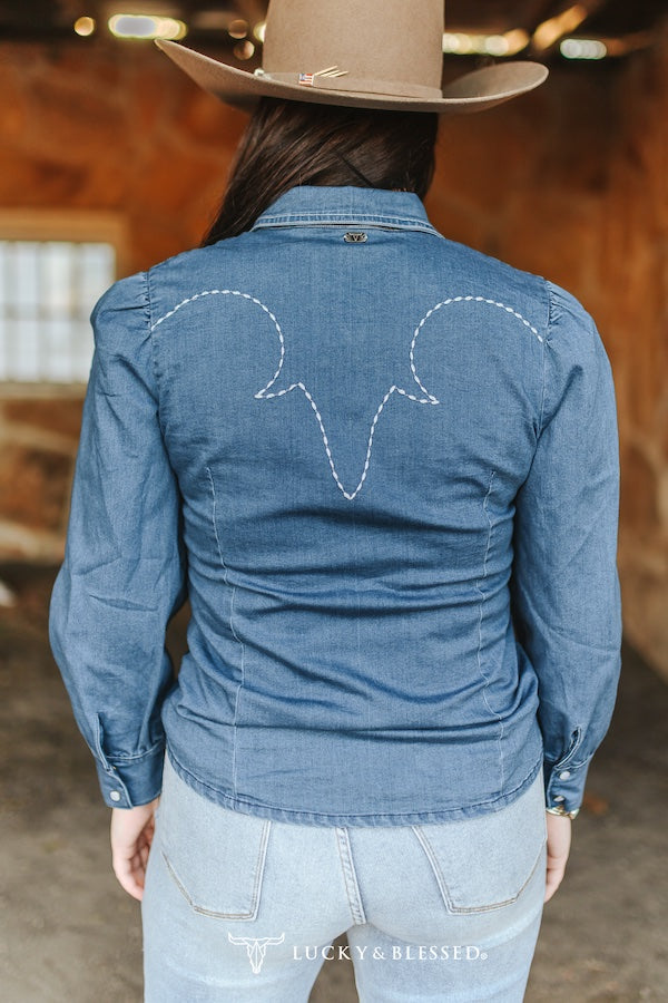 Adele Denim Puff Long Sleeve Shirt