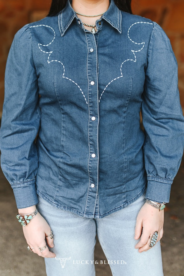 Adele Denim Puff Long Sleeve Shirt
