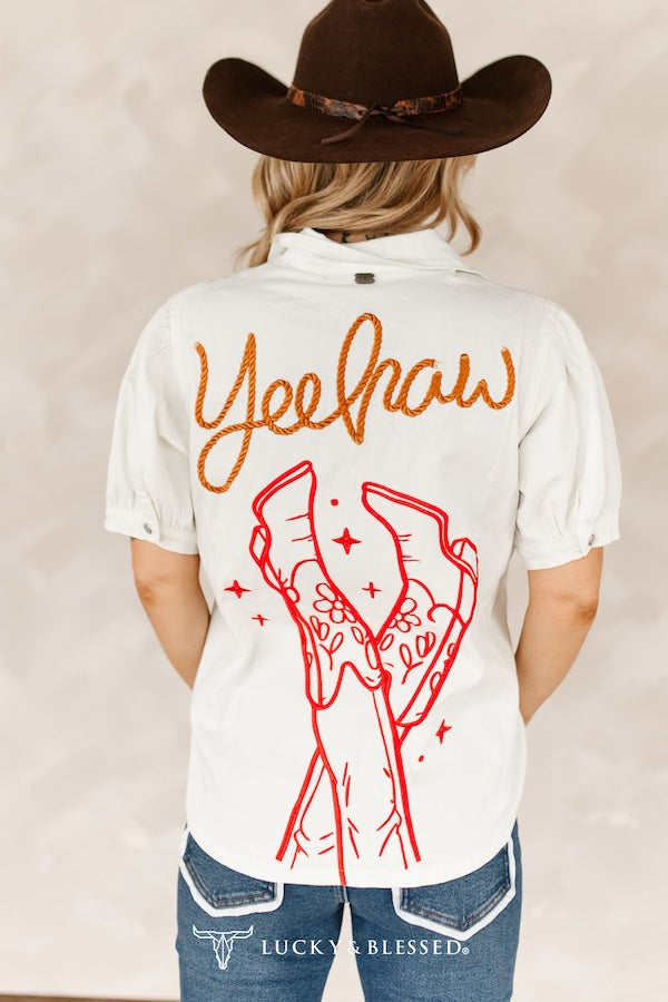 Lotti Yeehaw Embroidered Pearl Snap Top