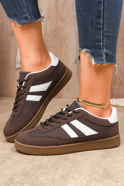 Coffee Mesh PU Leather Shoes Lace-up Shoes