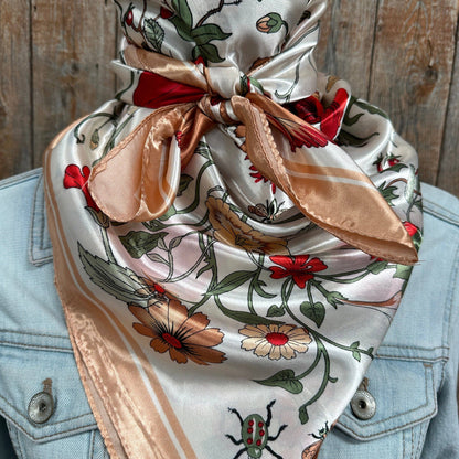 35X35" Peach and Cream Tulips and Lilies Wild Rag / Scarf WR1012