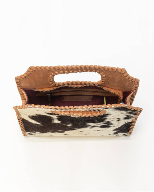 Alma Medium Hand Bag In Black &amp; White Cowhide