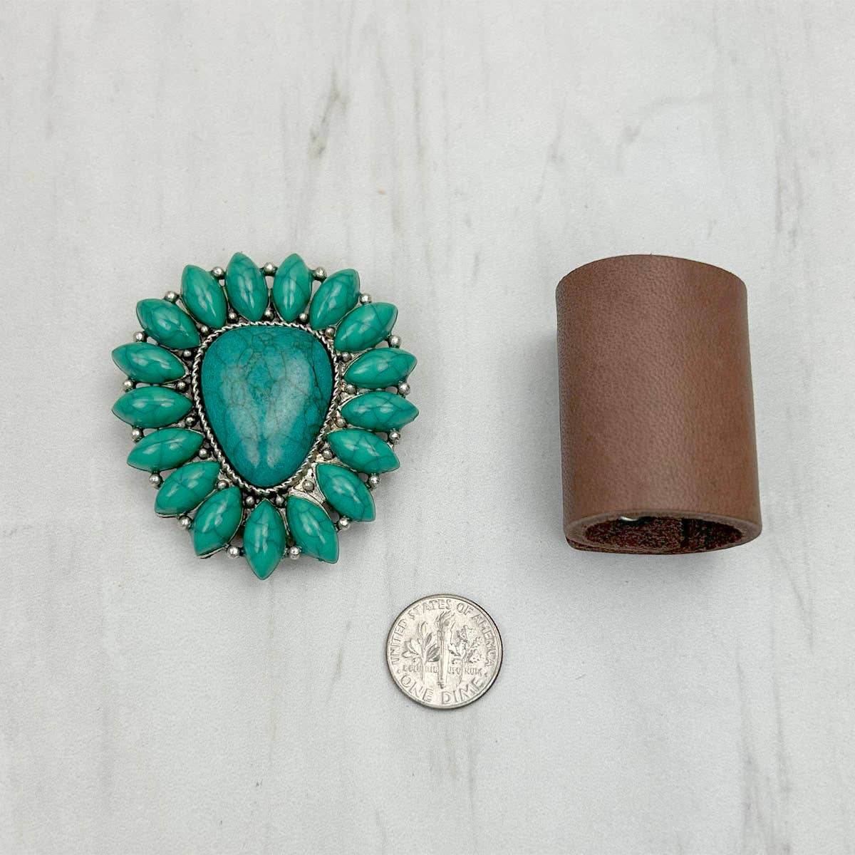 WRS240615-09                  Silver metal with green turquoise stone wild rag slide
