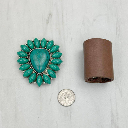 WRS240615-09                  Silver metal with green turquoise stone wild rag slide