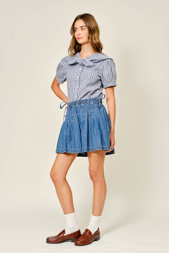Amber COLLAR PLAID PUFF SLEEVE BLOUSE