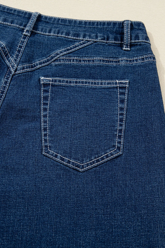 Sail Blue Stitched Waist Jeans Loose Cuffed Jeans