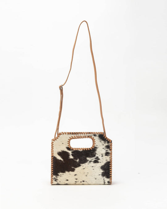 Alma Medium Hand Bag In Black &amp; White Cowhide