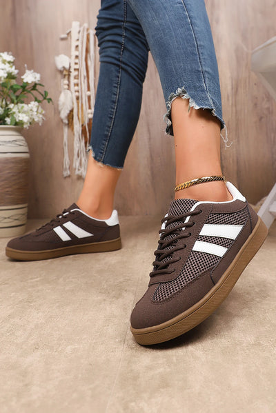 Coffee Mesh PU Leather Shoes Lace-up Shoes