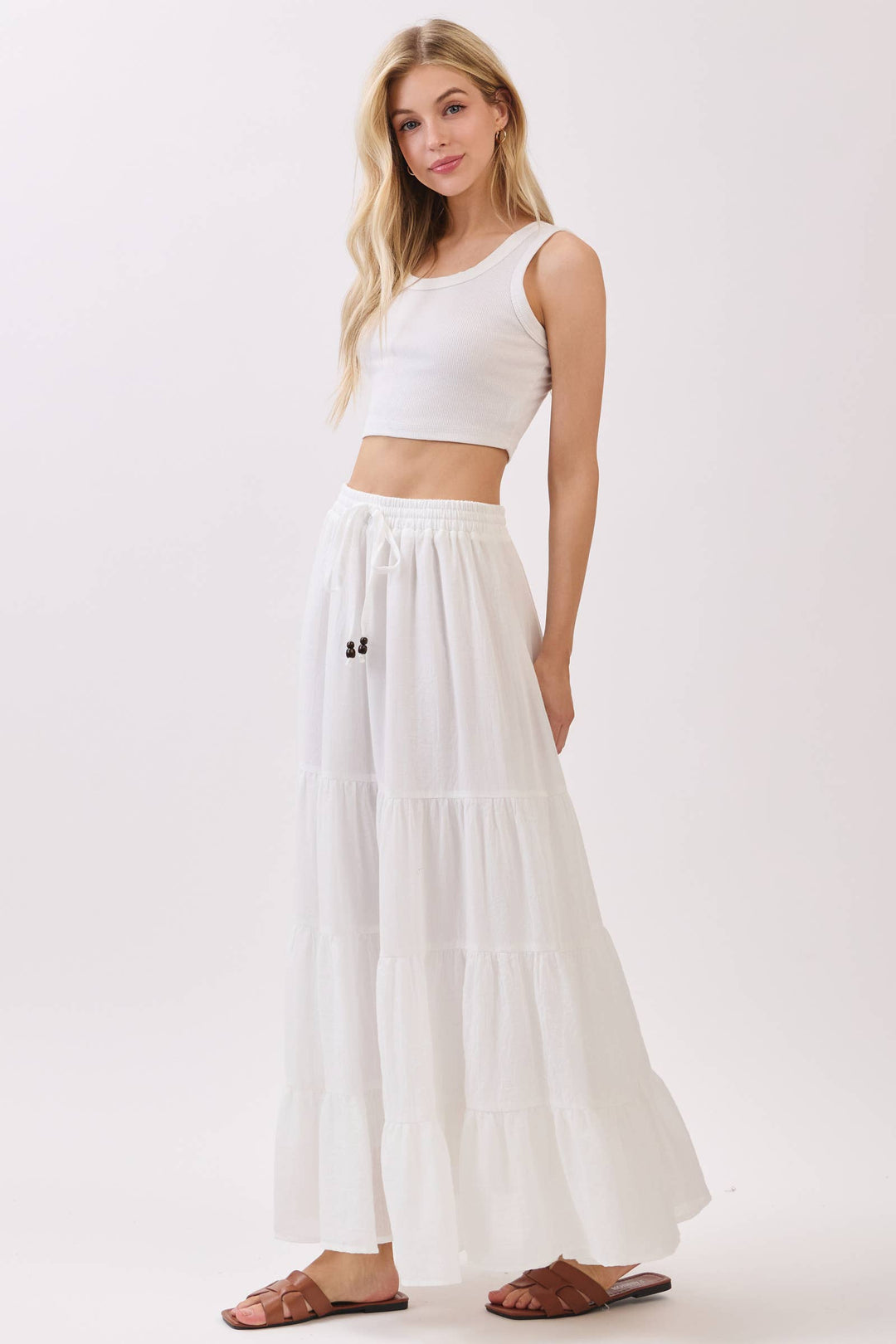 Sophie Tiered Coconut Tie Detail Maxi Skirt