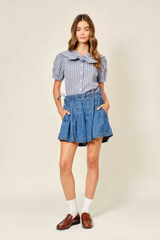 Amber COLLAR PLAID PUFF SLEEVE BLOUSE