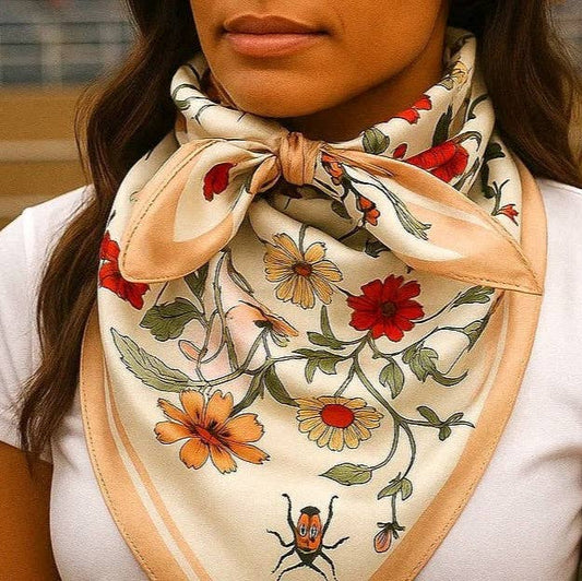 35X35" Peach and Cream Tulips and Lilies Wild Rag / Scarf WR1012