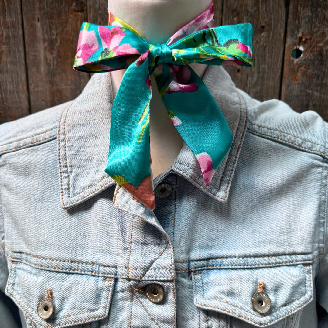 Turquoise and Pink Western Skinny Mini Wild Rag Scarf / Cowgirl Necktie #TW319