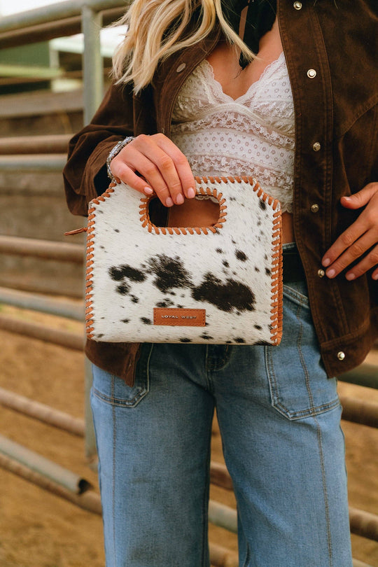 Alma Medium Hand Bag In Black &amp; White Cowhide