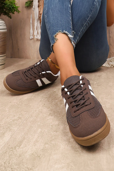 Coffee Mesh PU Leather Shoes Lace-up Shoes