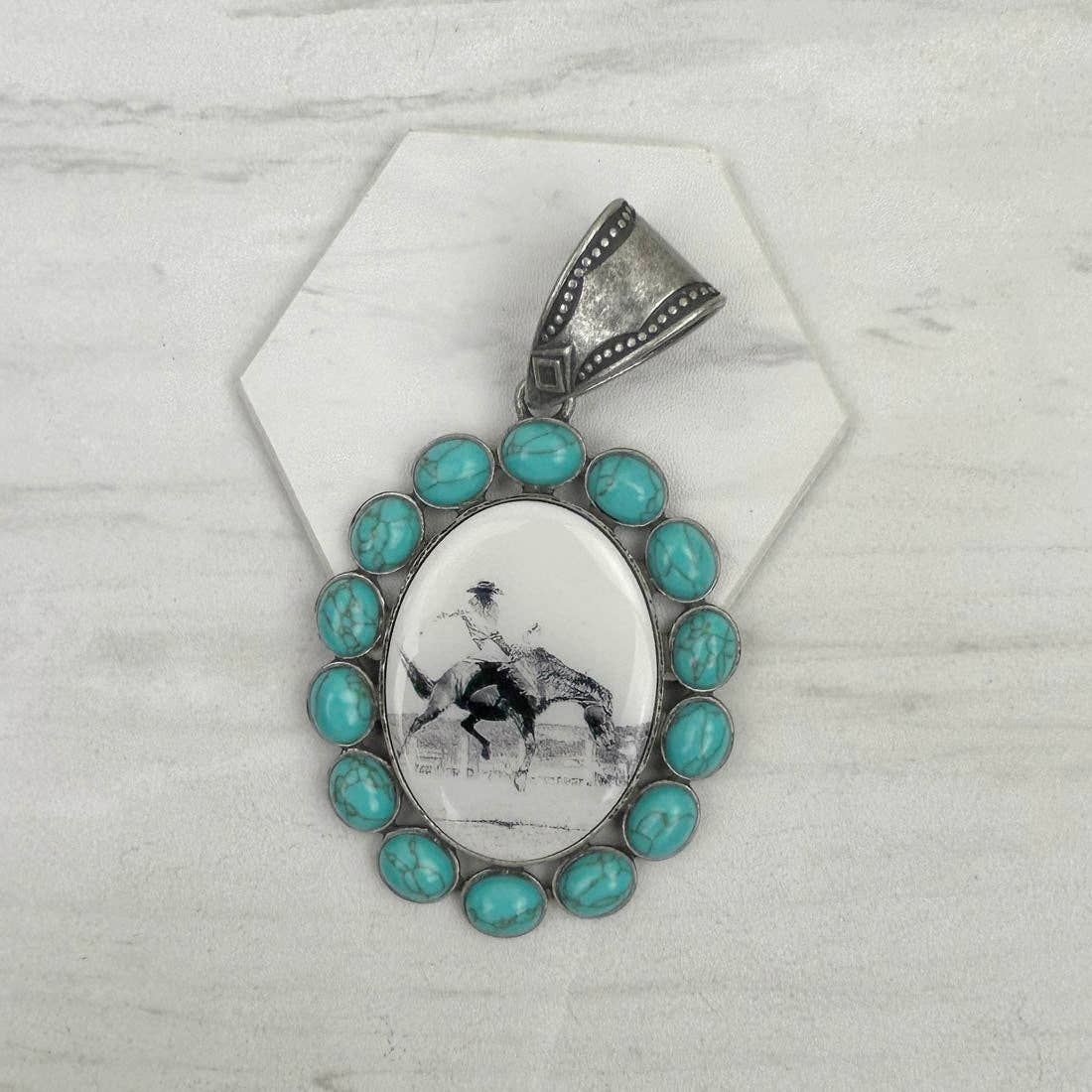 Silver oval with blue 