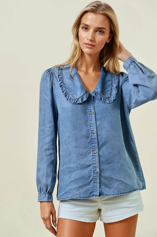 Jolie Denim Long Sleeve Button Down Shirt Blouse