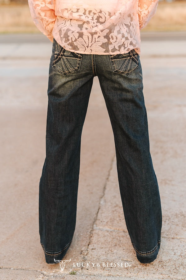 Stone Wash Mid Rise Stretch Denim Contrast Stitching Trouser Jeans (33in Inseam)