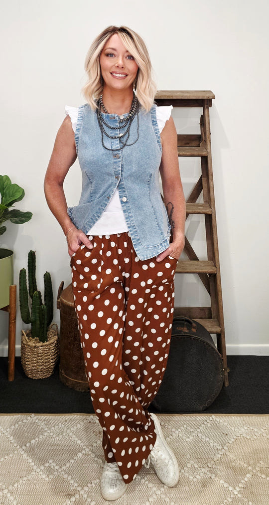 Savannah Brown and White polka dot pants