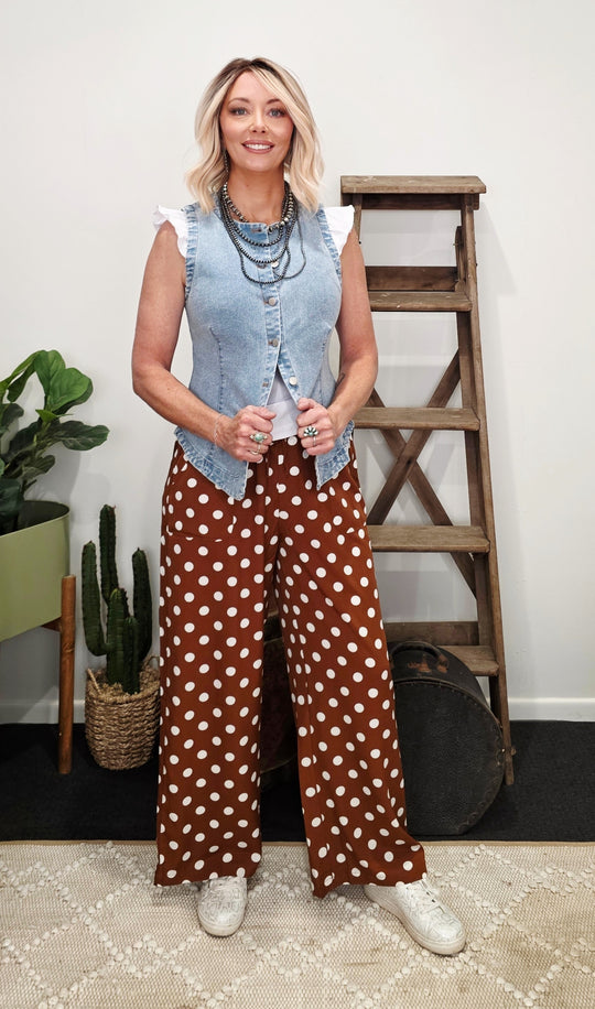 Savannah Brown and White polka dot pants