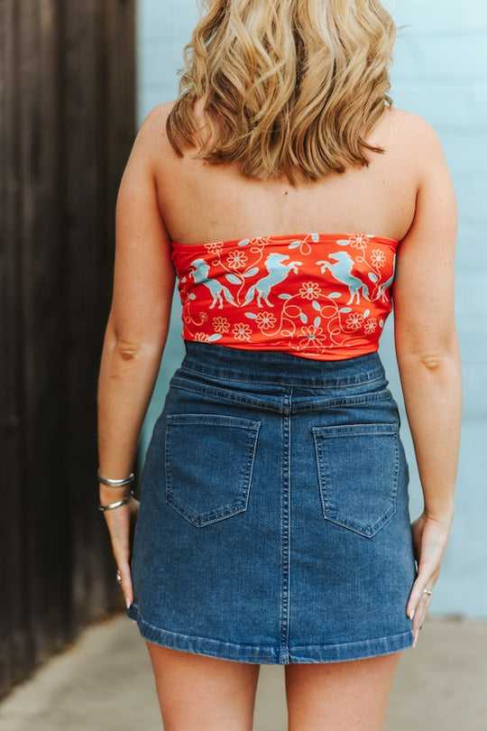 Arden Denim Rhinestone Studded Skirt