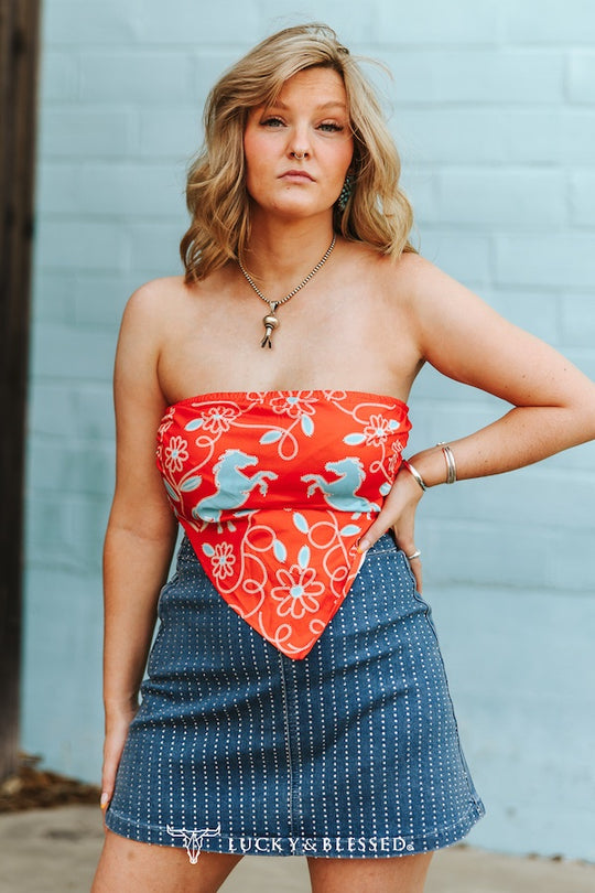 Arden Denim Rhinestone Studded Skirt